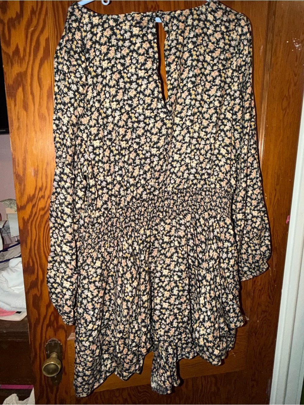 American Eagle Outfitters Black Mini Dress with Yellow and White Floral Pattern - Picture 3 of 3